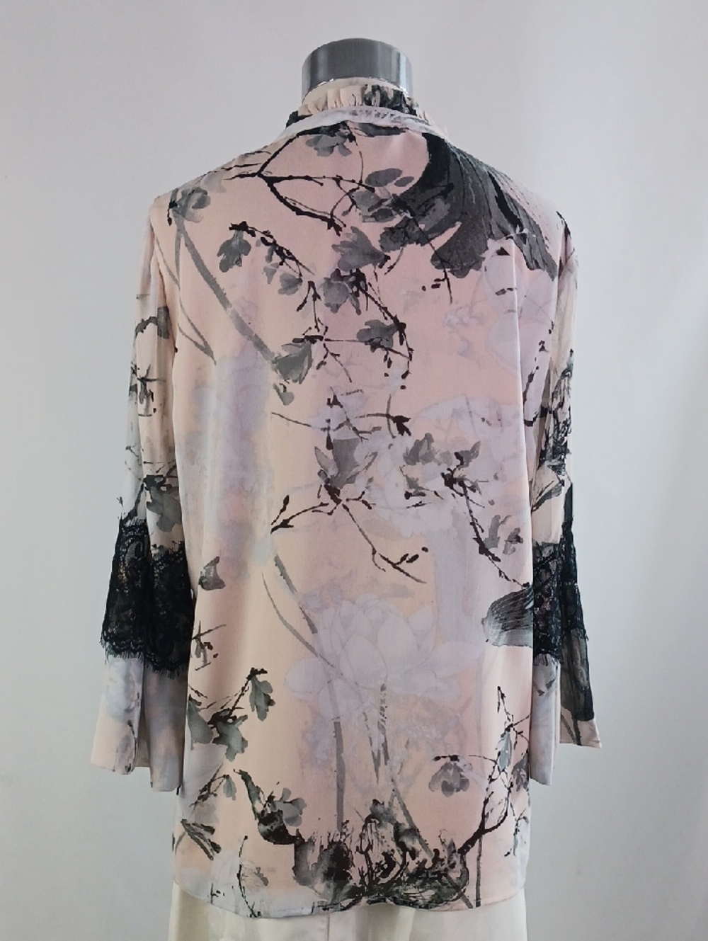 KARL LAGERFELD PINK BLACK FLORAL TUNIC TOP. - Picture 4 of 8